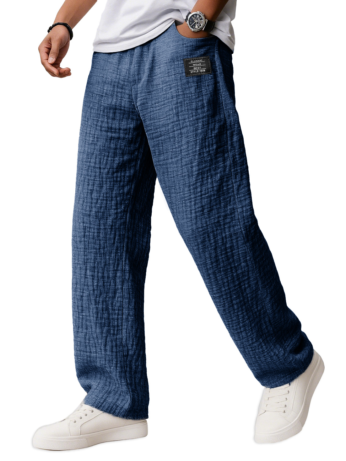 Men's Wear Fashionable Daily Texture Fabric Pockets Loose Tether Elastic Waist Embroidery Logo Pants