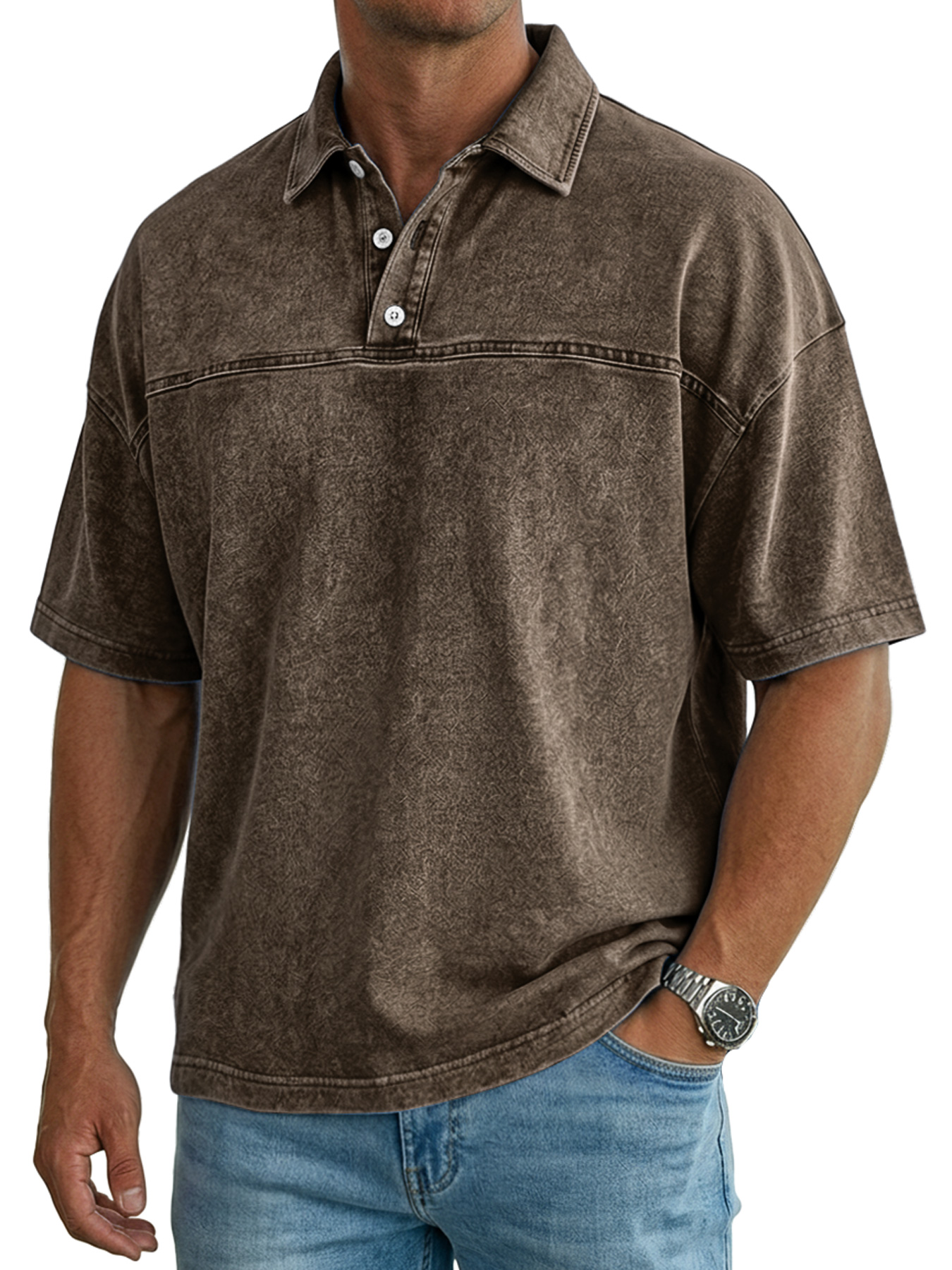 Men's Retro Collar Deconstructed Button Casual Short-Sleeve Polo Shirt