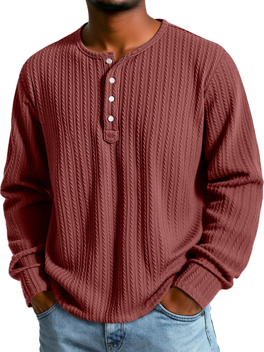 Men's Simple Texture Casual Button-down Long-sleeved Loose Henley Shirt