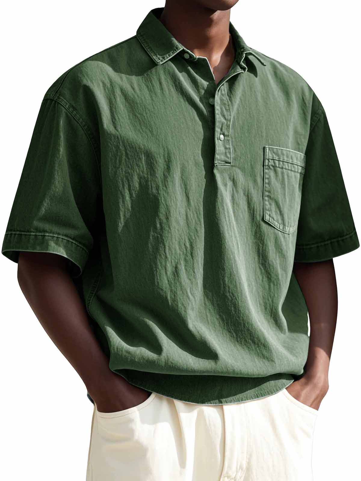 Men's Fashion Vintage Lapel Pocket Short Sleeve Polo Shirt