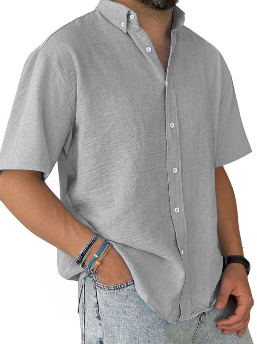 Men's Fashion Casual Pleated Fabric Short Sleeve Shirt