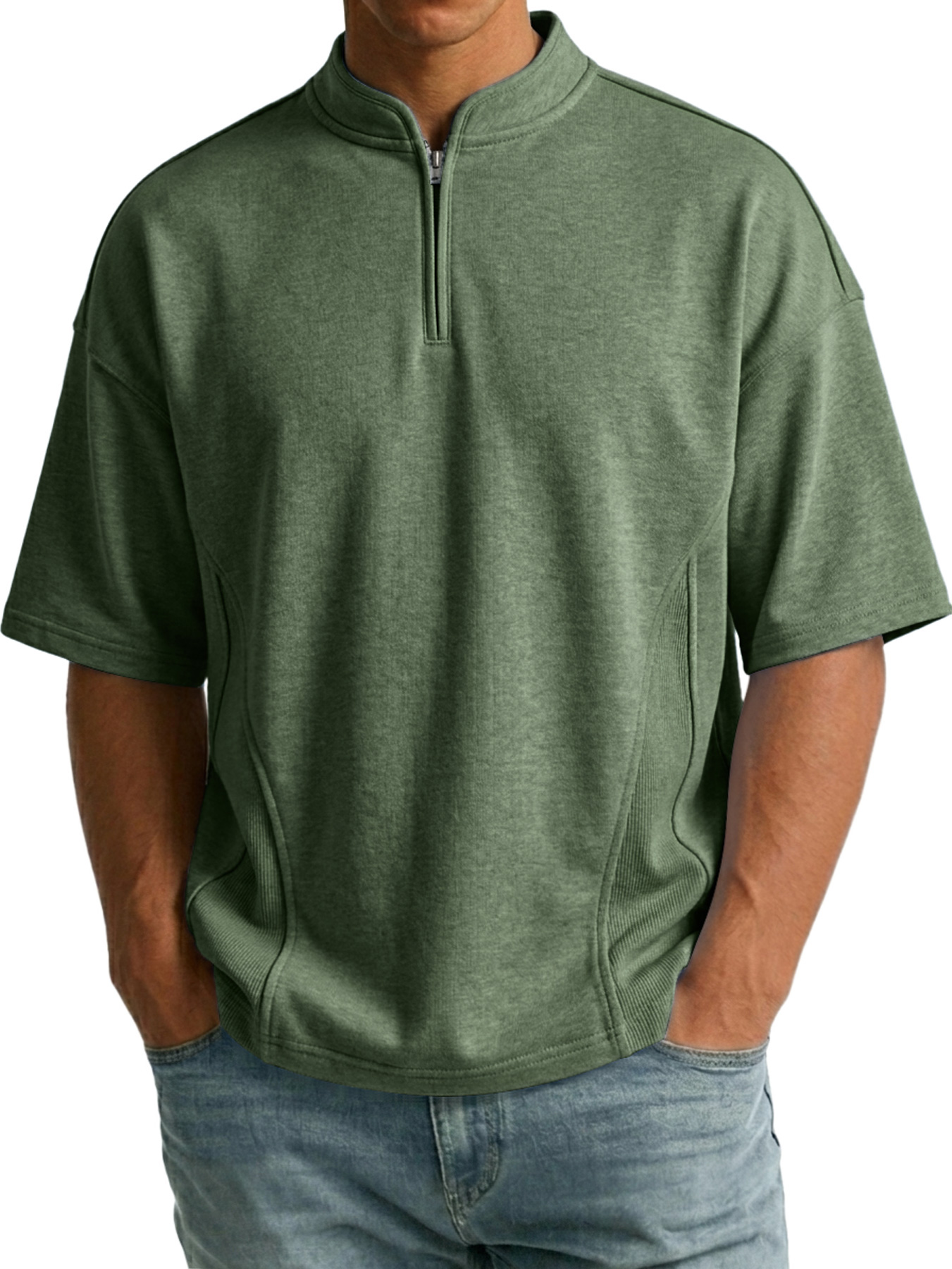 Men's Simple Zipper Patchwork Deconstructed Design Casual Short-Sleeve T-Shirt