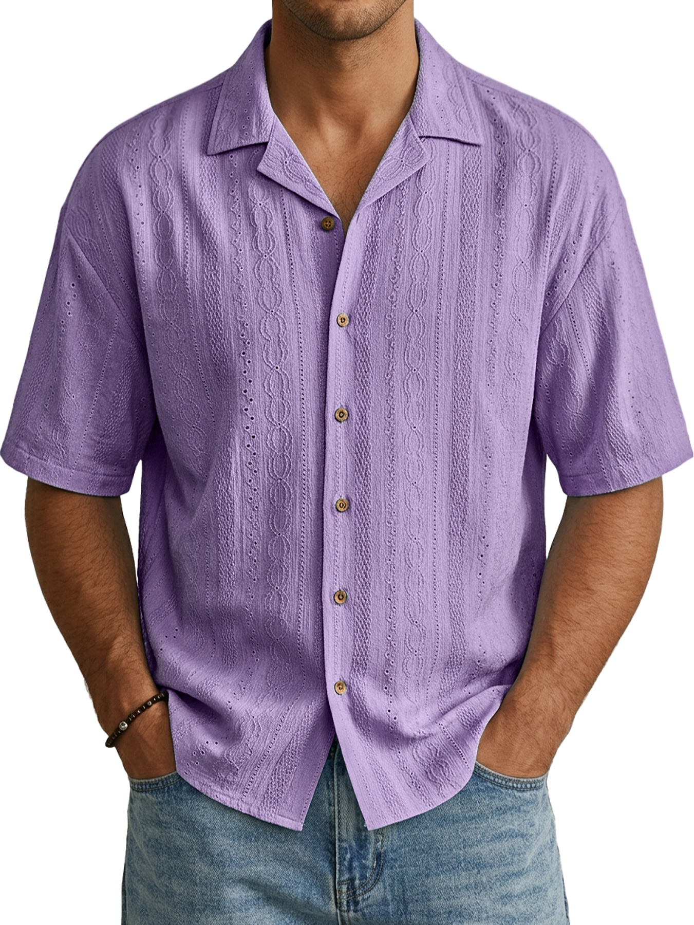 Men's Casual Jacquard Textured Comfortable Short-Sleeve Shirt