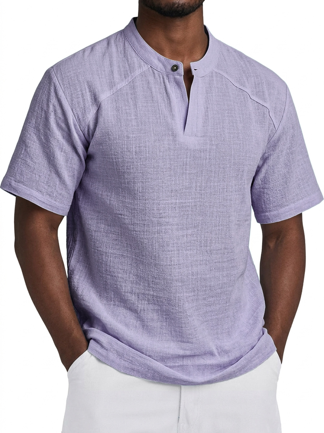 Men's Comfortable Cotton Linen Raglan Casual Short-Sleeve Henley Shirt