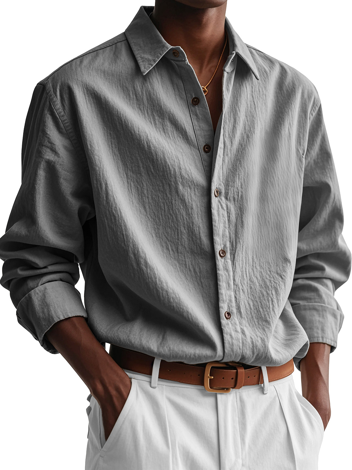 Men's Fashion Casual Pleated Fabric Long Sleeve Shirt