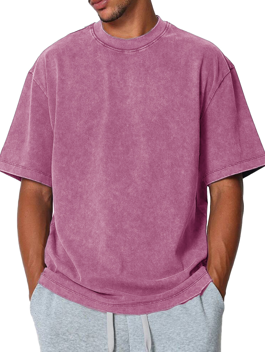 Men's Fashion Casual Retro Distressed Pure Cotton Round Neck Short-sleeved T-shirt 