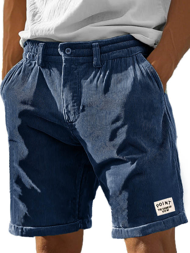 Men's Fashion Casual Corduroy Logo Embroidered Pocket Lace-up Shorts