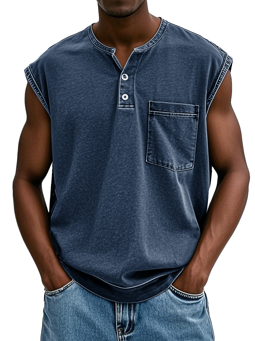 Men's Fashion Retro Water Pocket Washed Sleeveless Vest