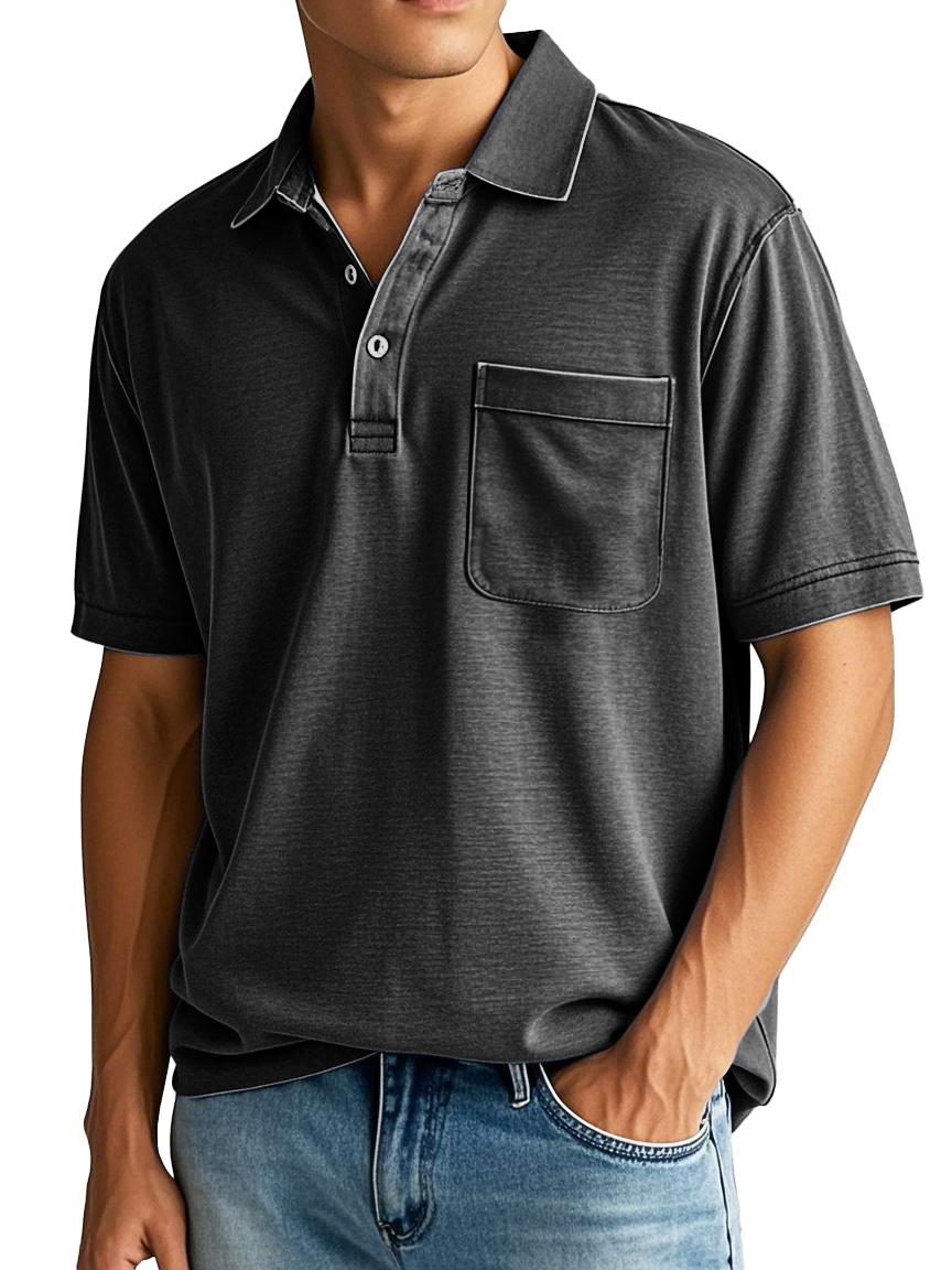 Men's Fashion Vintage Lapel Short Sleeve Pocket Polo Shirt