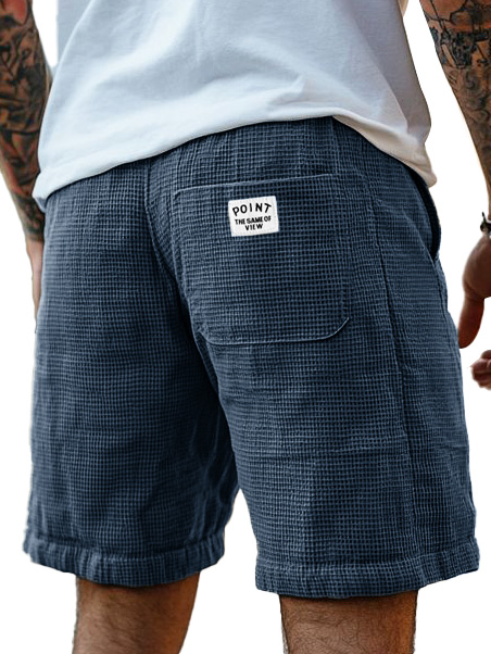 Men's Fashion Casual Waffle Fabric Logo Embroidered Shorts 