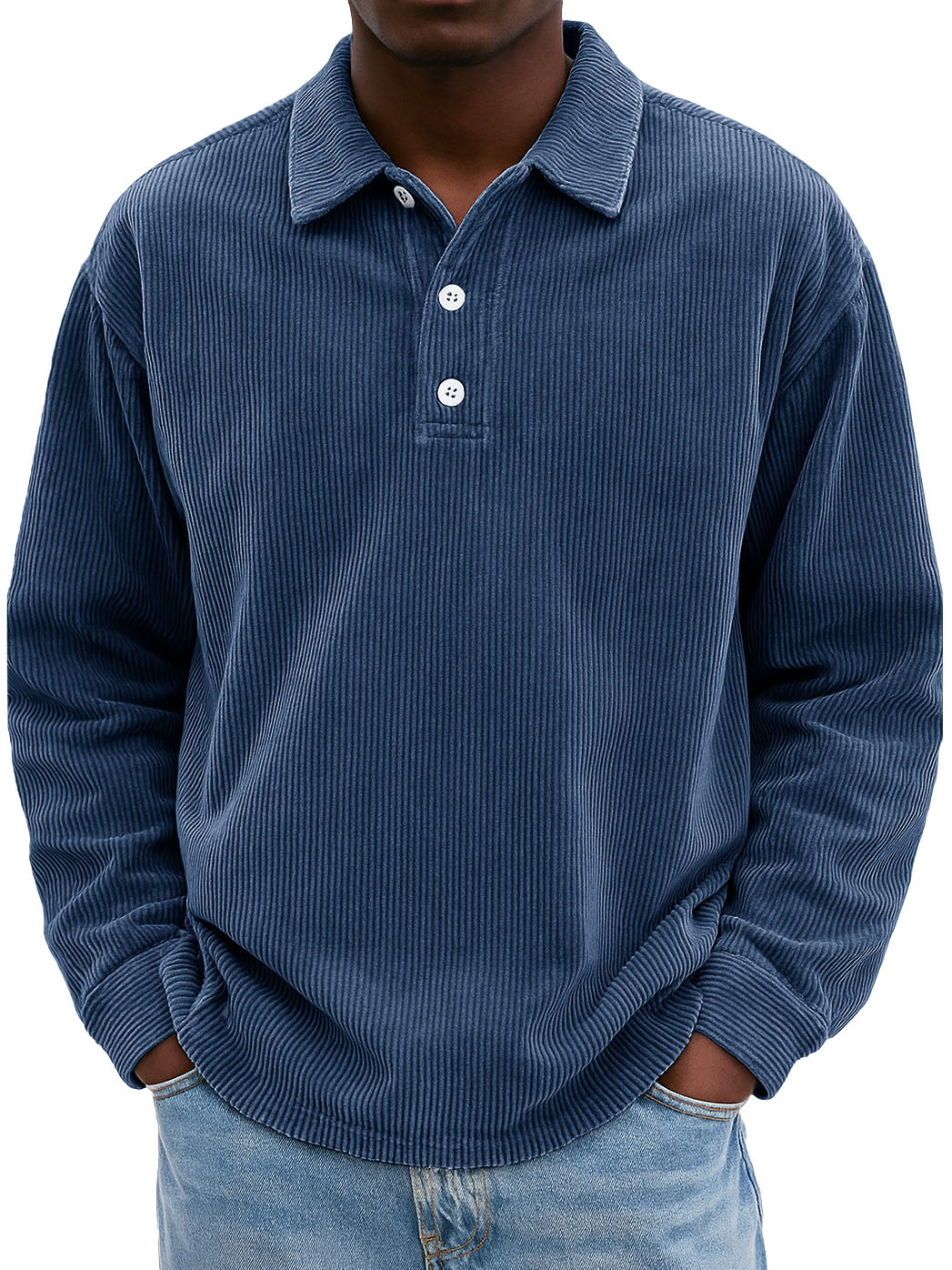 Men's Stylish Retro Casual Corduroy Lapel Long-sleeved Polo Shirt 