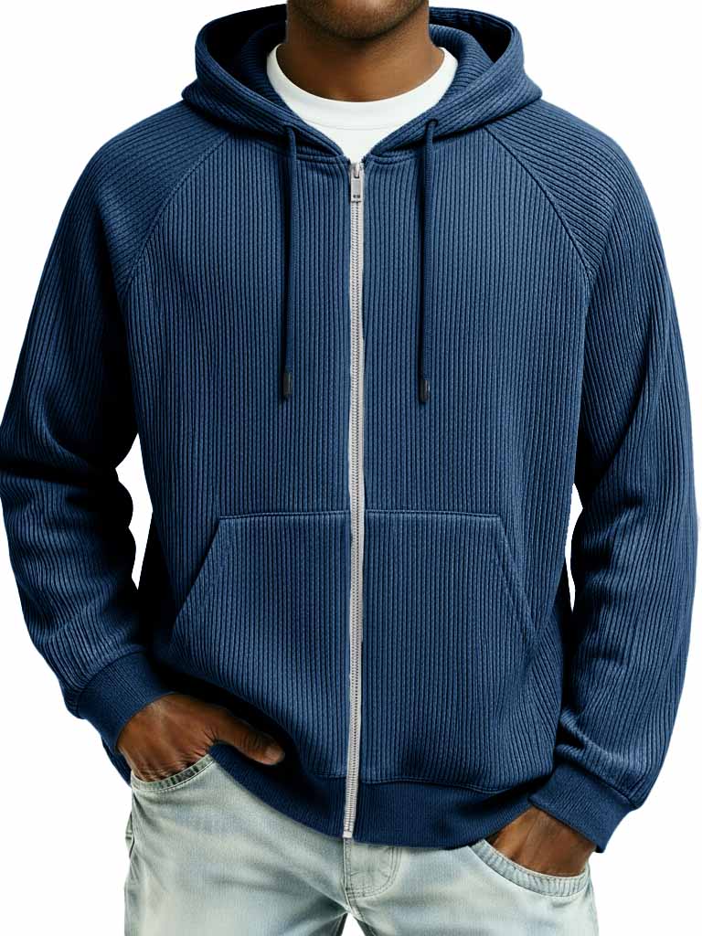 Men's Fashion Sporty Ribbed Fabric Raglan Sleeve Pocket Cardigan Jacket