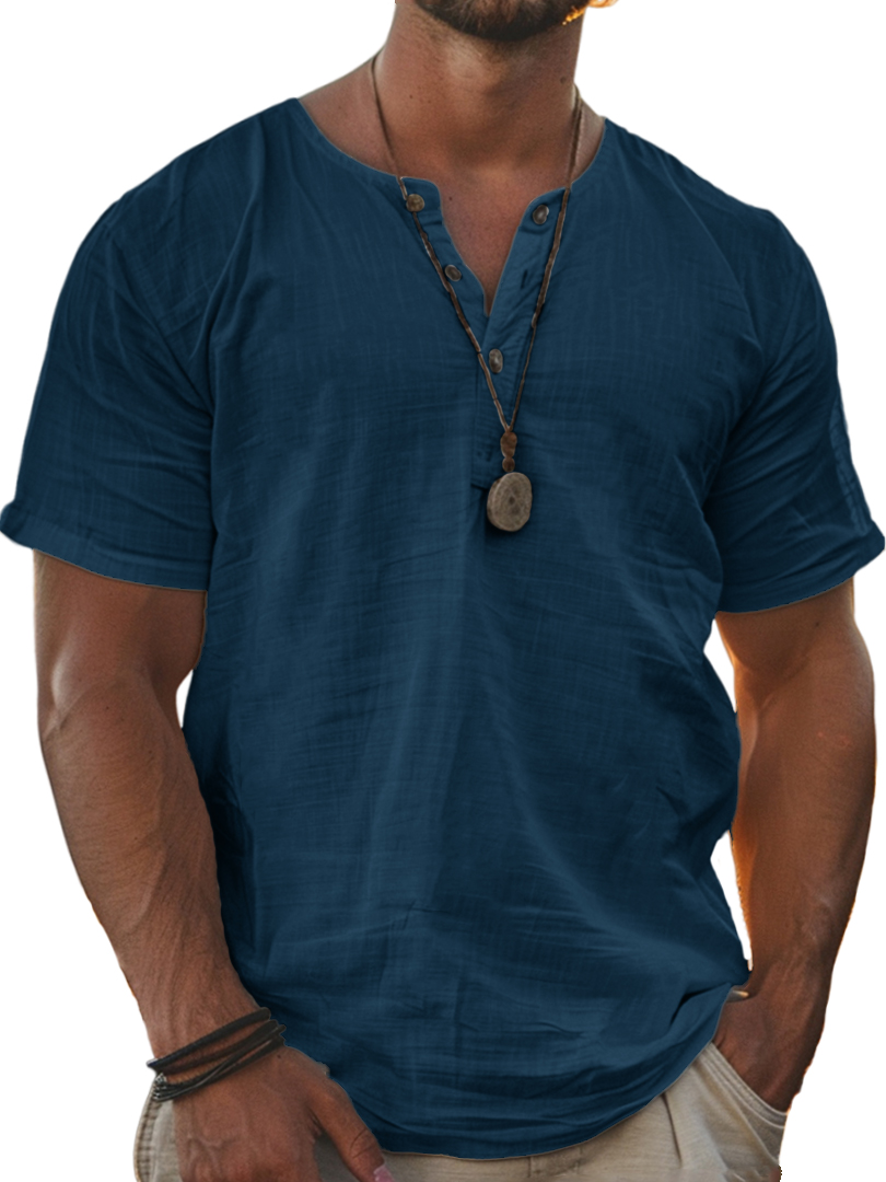 Men's Hawaiian Comfort Short Sleeve Button Down Henley