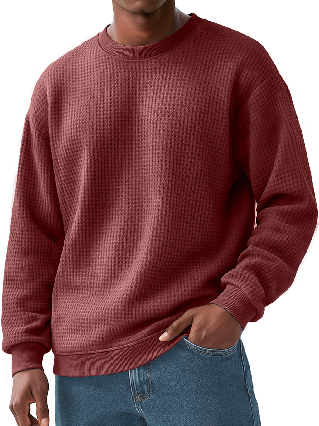 Men's Everyday Waffle Casual Long-sleeved Solid Color T-shirt