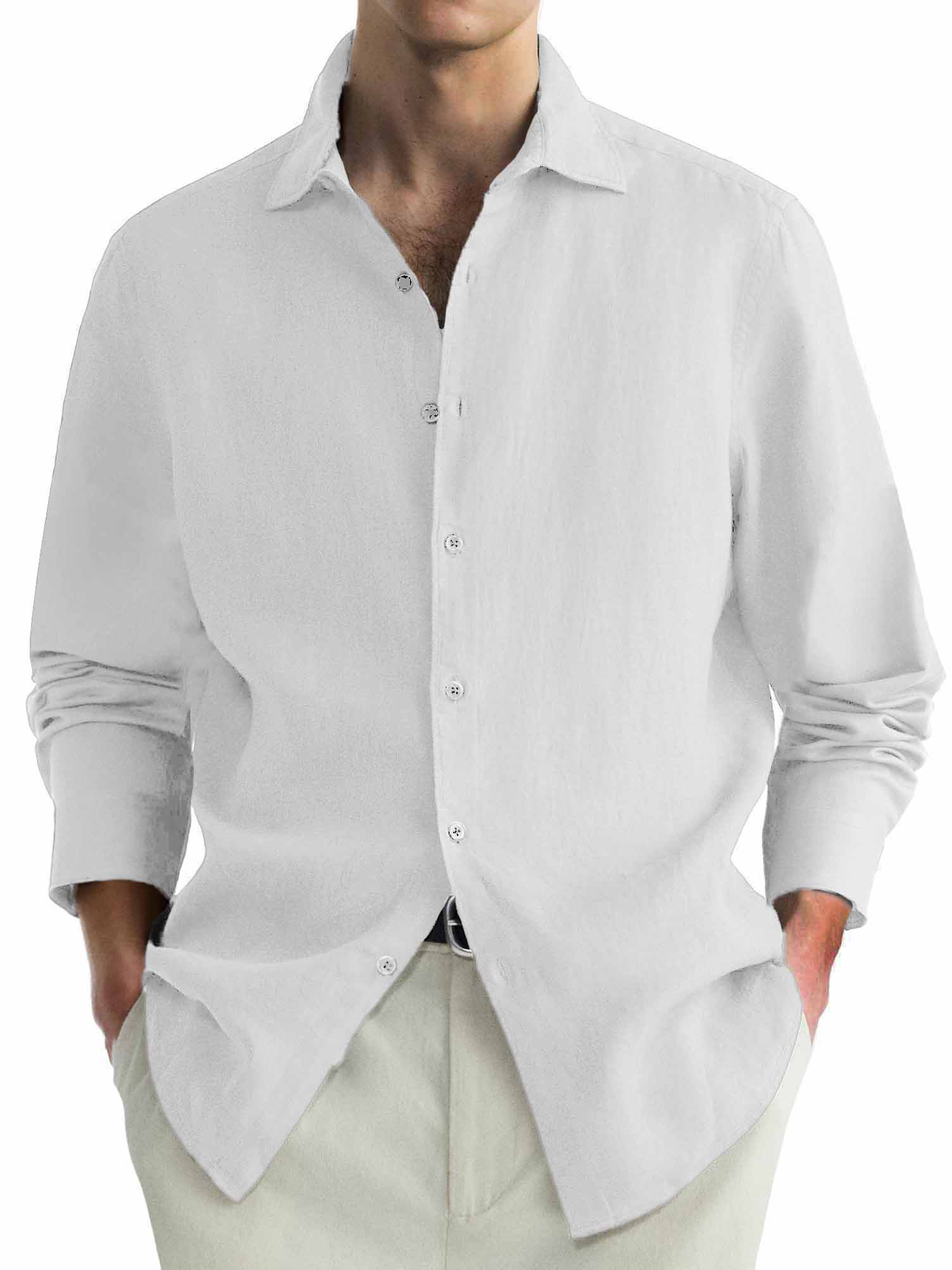 Men's Casual Simple Lapel Long Sleeve Shirt