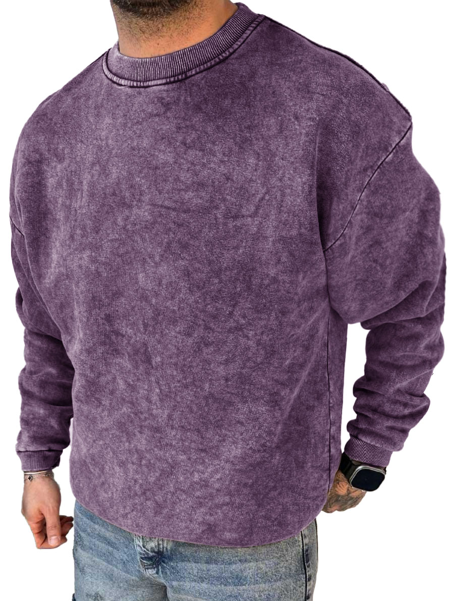 Men's Fashion Casual Washed Distressed Long Sleeve Round Neck Sweatshirt