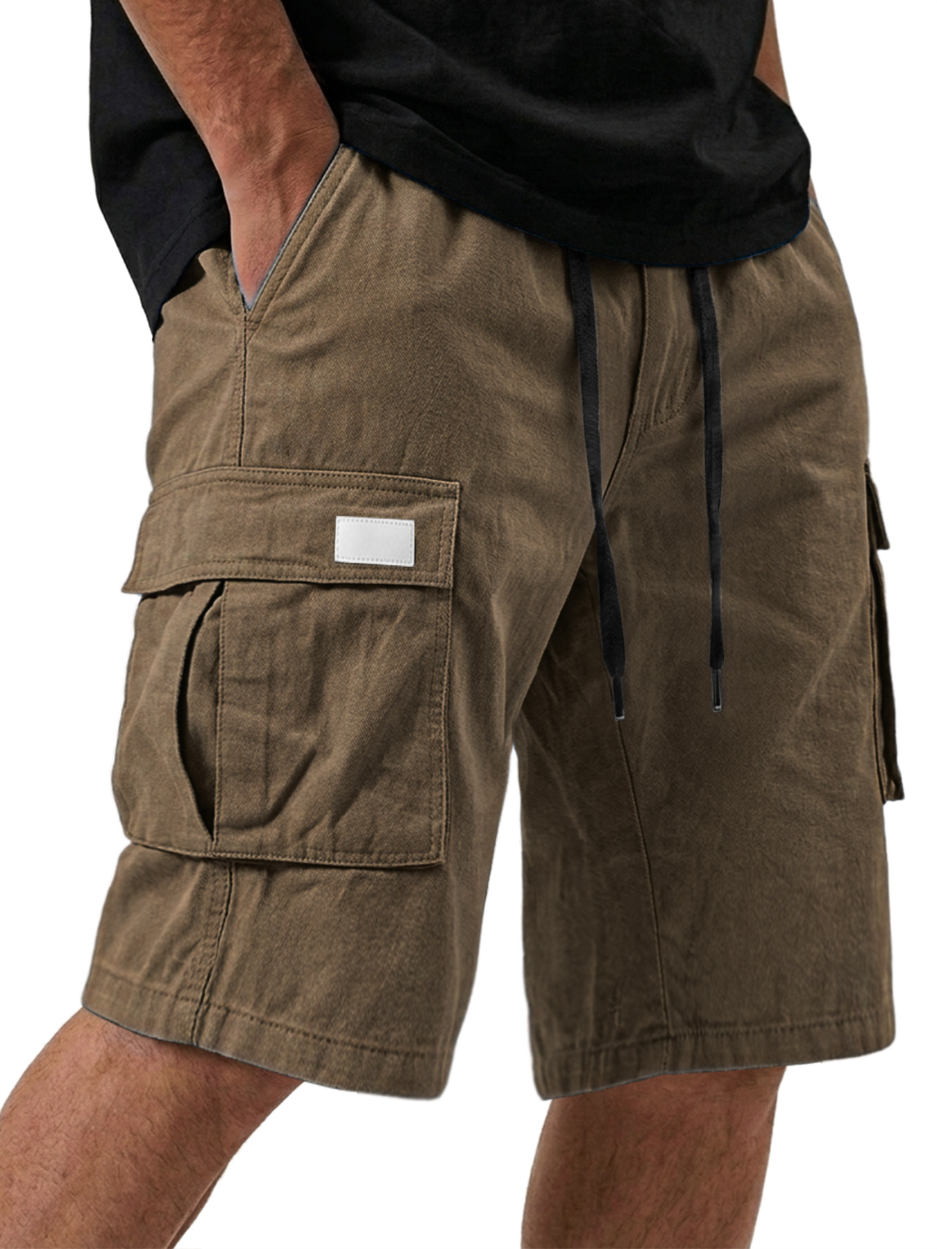 Men's Pure Cotton Multi-pocket Embroidered Leather Label Casual Work Shorts