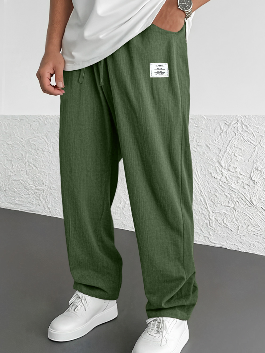 Men's Everyday Casual Embroidered Logo Solid Comfort Trousers