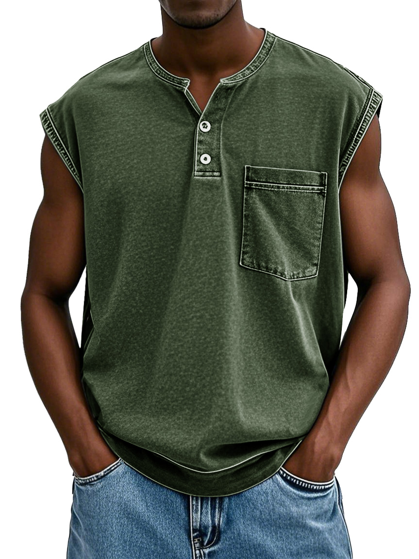 Men's Fashion Retro Water Pocket Washed Sleeveless Vest