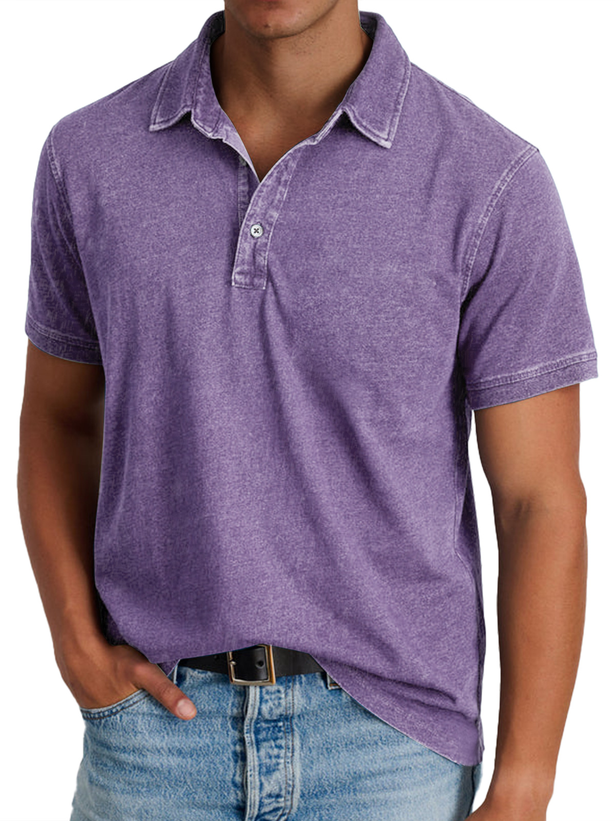 Men's Retro Lapel Button Casual Solid Color Short Sleeve POLO Shirt