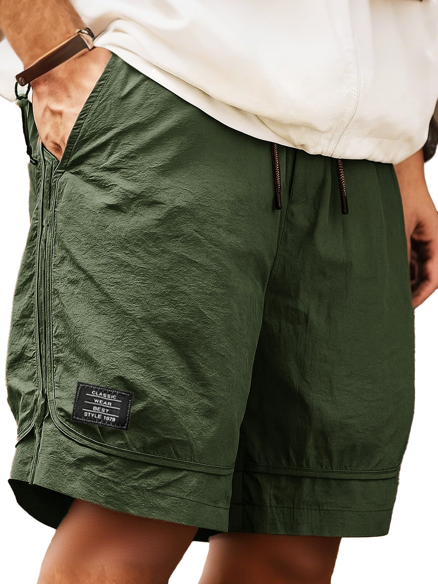 Men's Retro Outdoor Workwear Sports Quick-drying Embroidered Logo Elastic Waist Drawstring Pocket Shorts 