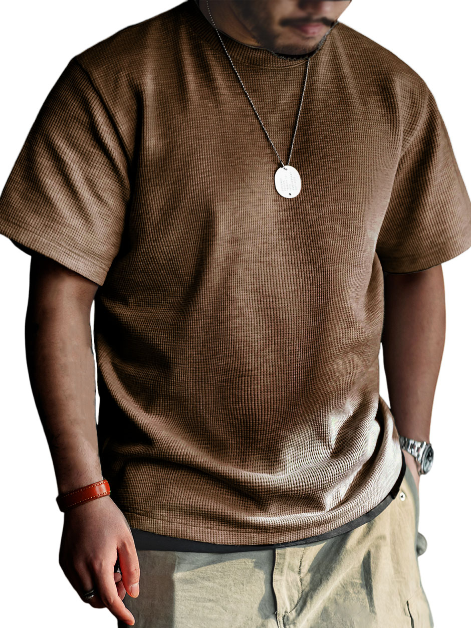 Men's Simple Waffle Fabric Short-Sleeved Round Neck T-shirt