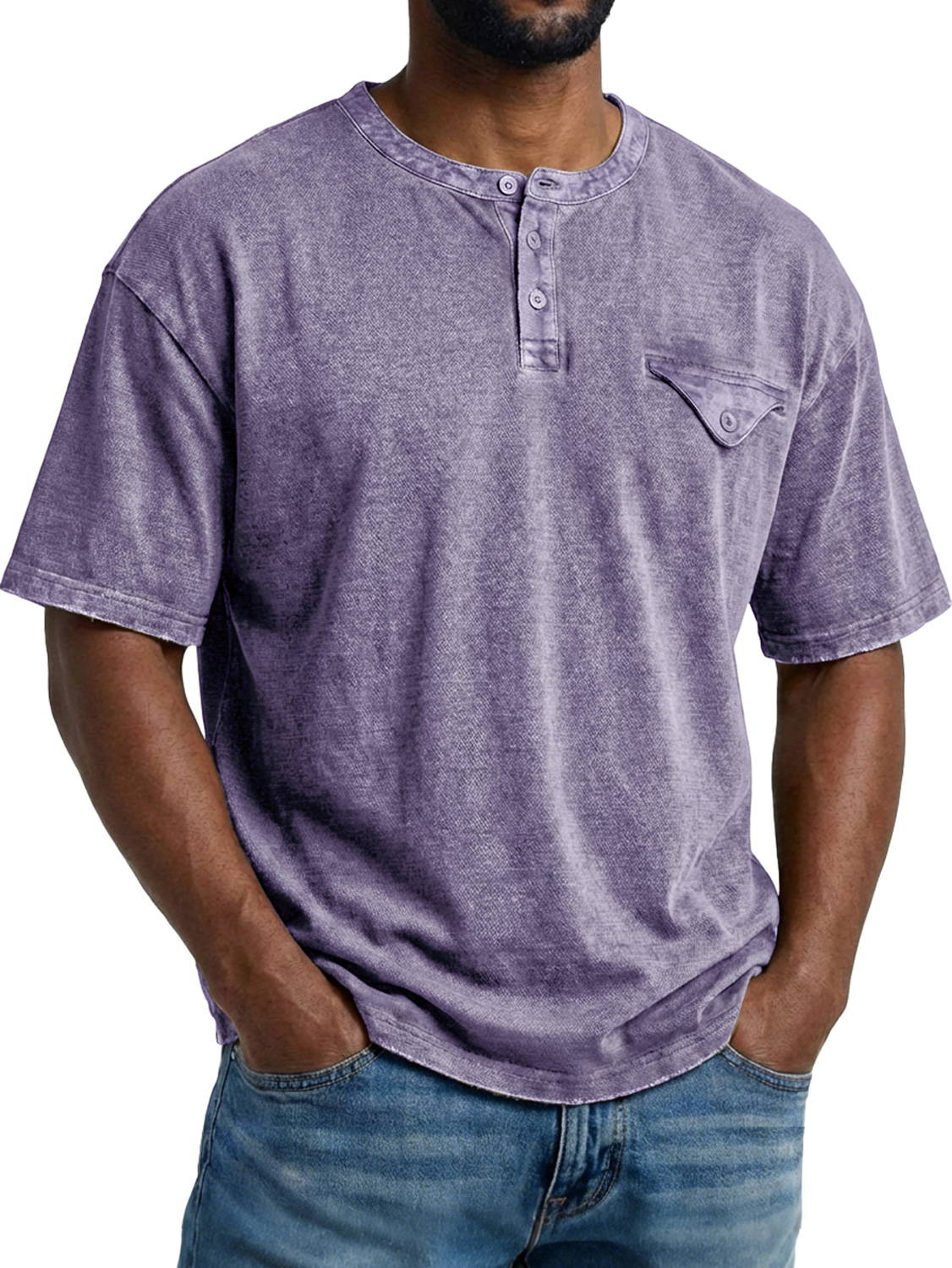 Men's Retro Pocket Design Casual Short-Sleeve Henley Shirt