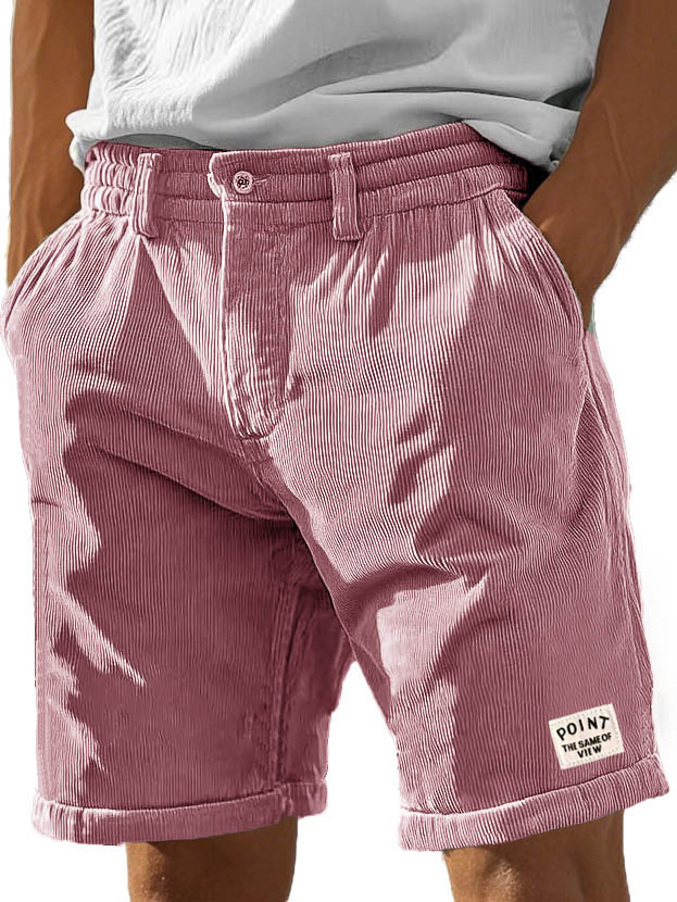 Men's Fashion Casual Corduroy Logo Embroidered Pocket Lace-up Shorts