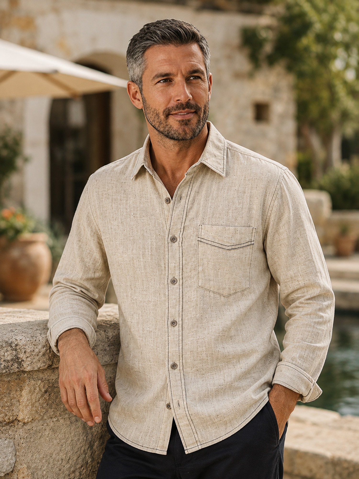 Men's Comfortable Casual Long-Sleeve Linen Shirt
