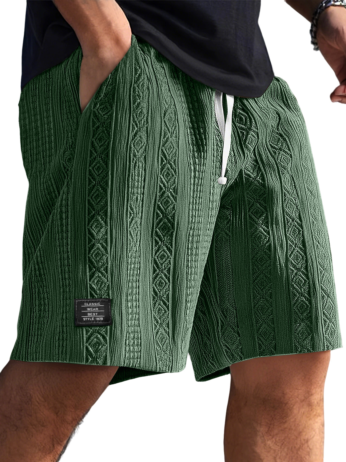 Men's Daily Jacquard Texture Embroidered Logo Casual Comfort Shorts