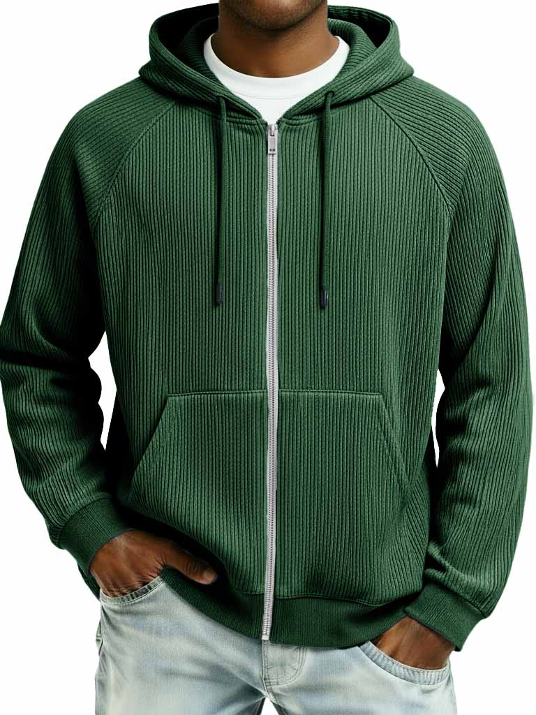 Men's Fashion Sporty Ribbed Fabric Raglan Sleeve Pocket Cardigan Jacket