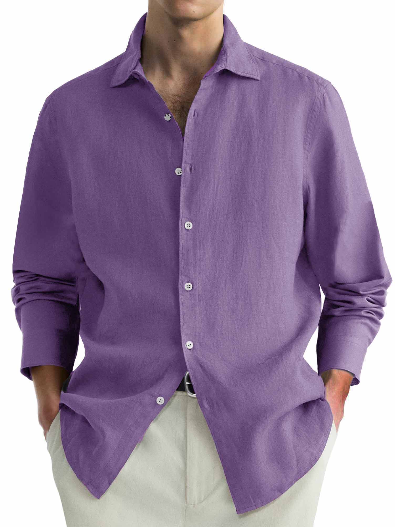 Men's Casual Simple Lapel Long Sleeve Shirt