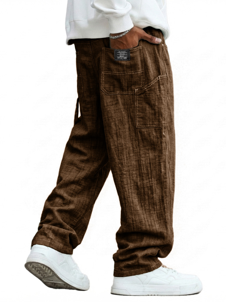 Men's Casual Linen Multi-Pocket Loose Long Trousers