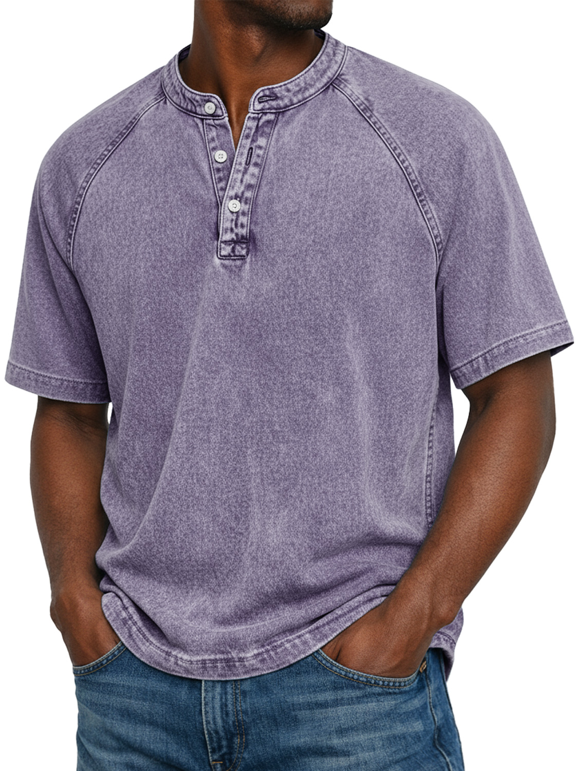 Men's Vintage Raglan Short-sleeved Henley Shirt