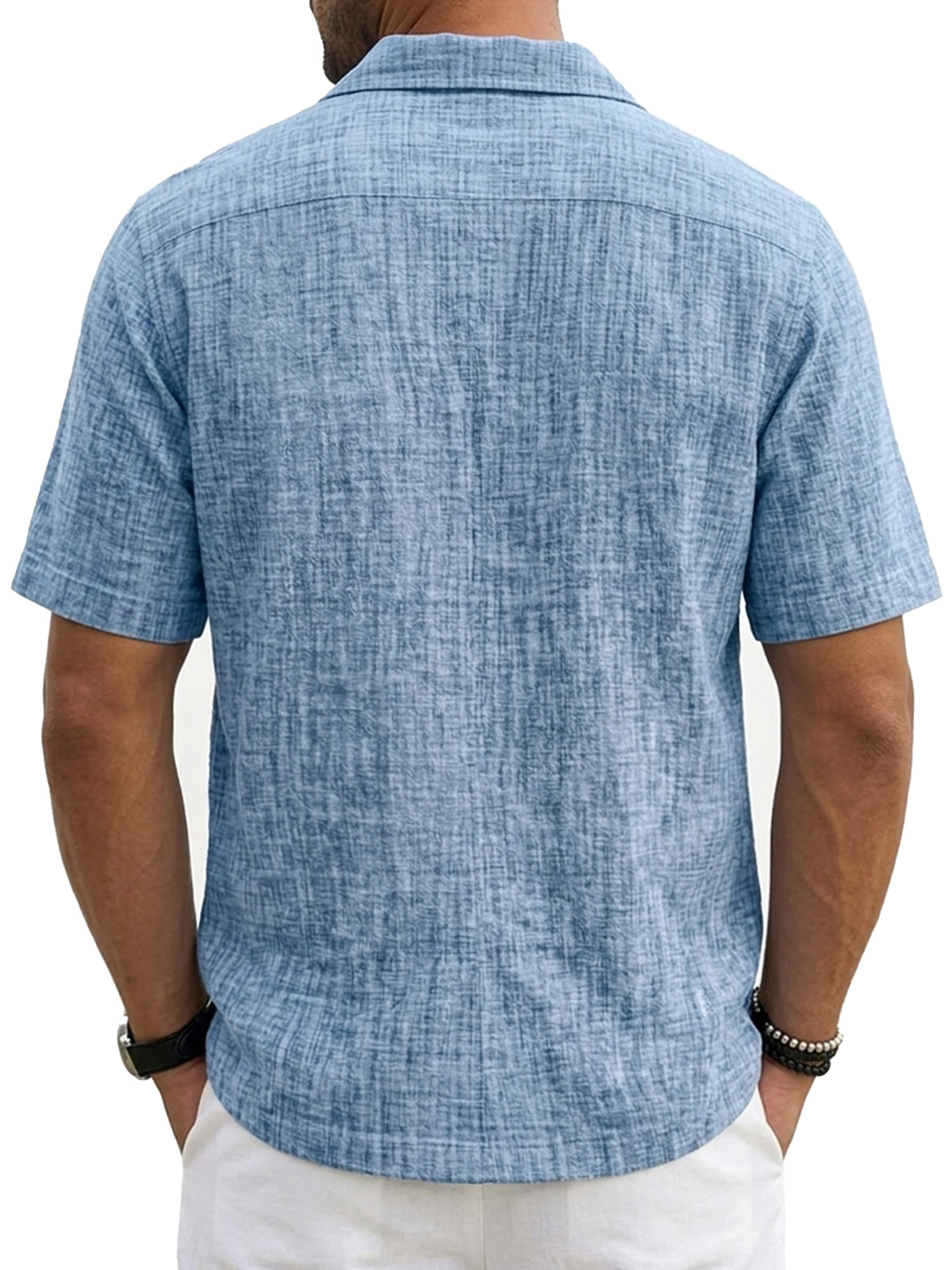 Men's Casual Linen Comfort Solid Color Short-Sleeve Shirt