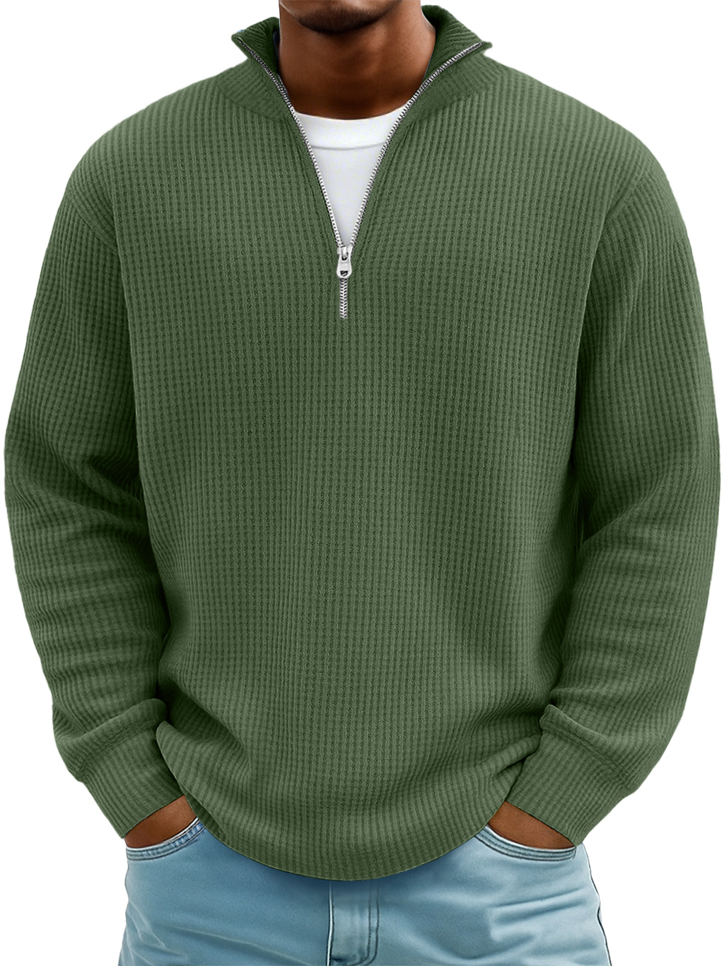 Men's Casual Simple Stand Collar Zipper Long Sleeve T-shirt