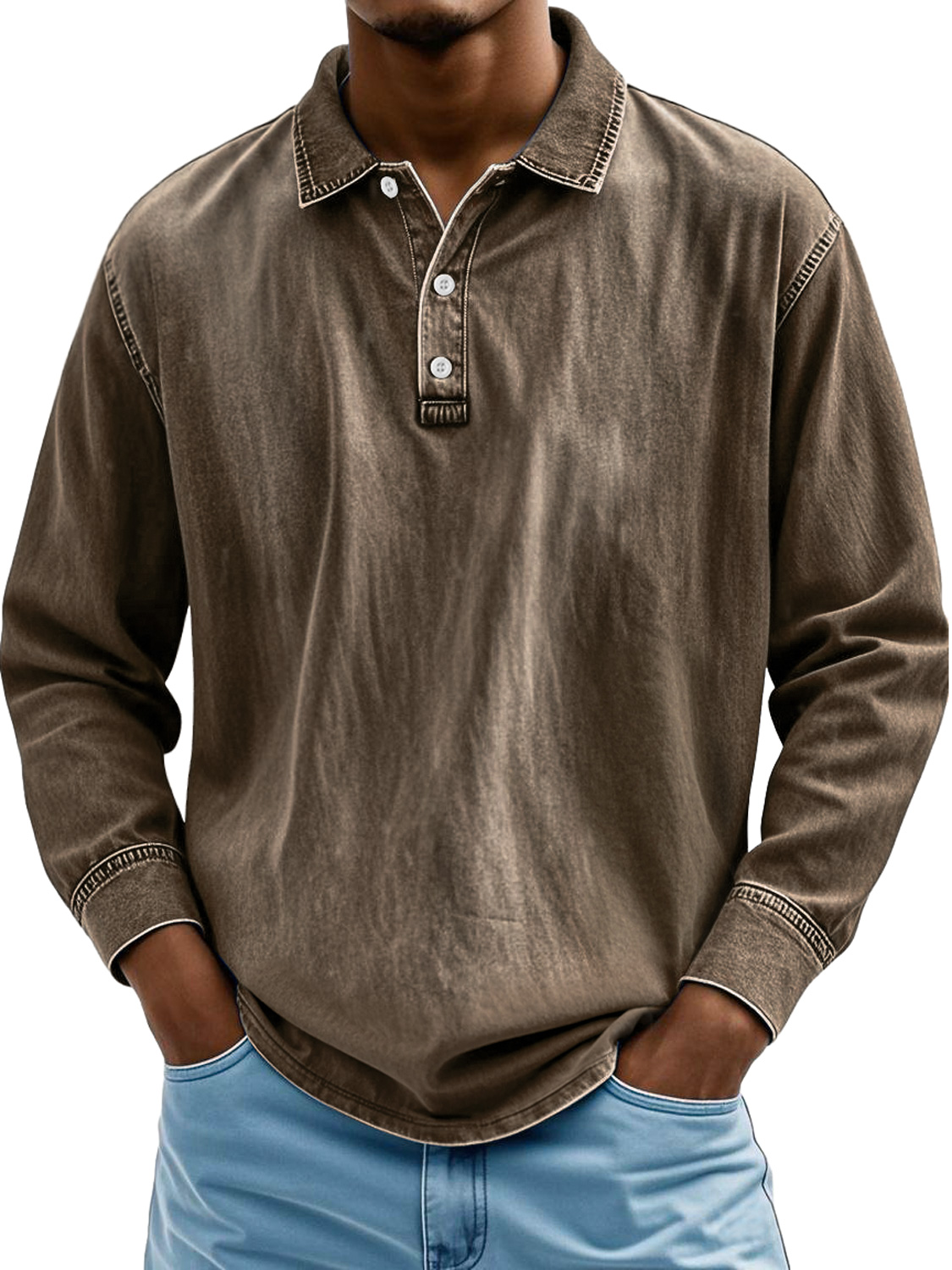 Men's Retro Lapel Button-down Casual Comfortable Long-sleeved Polo Shirt