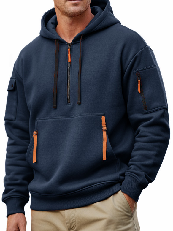 Men's Casual Sportswear Hoodie With Multiple Zipper Pockets