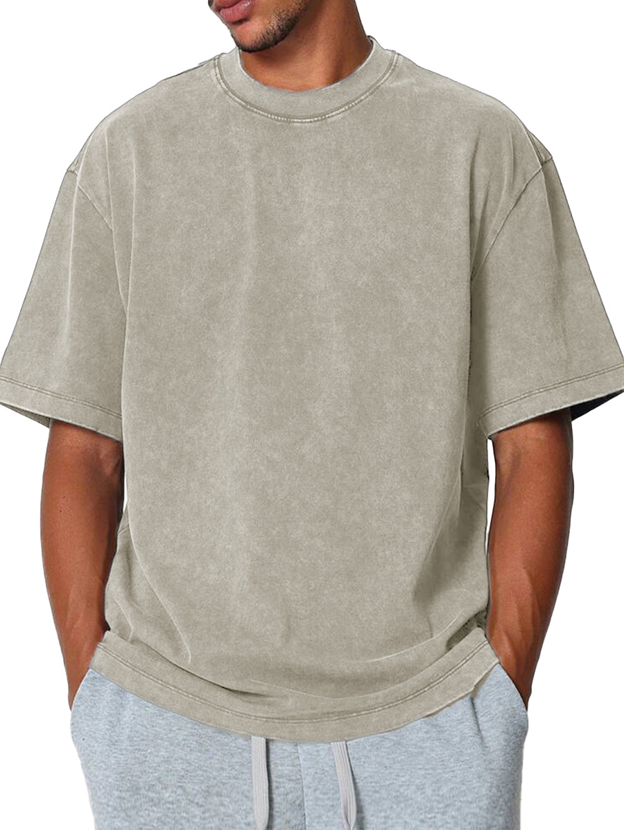 Men's Fashion Casual Retro Distressed Pure Cotton Round Neck Short-sleeved T-shirt 