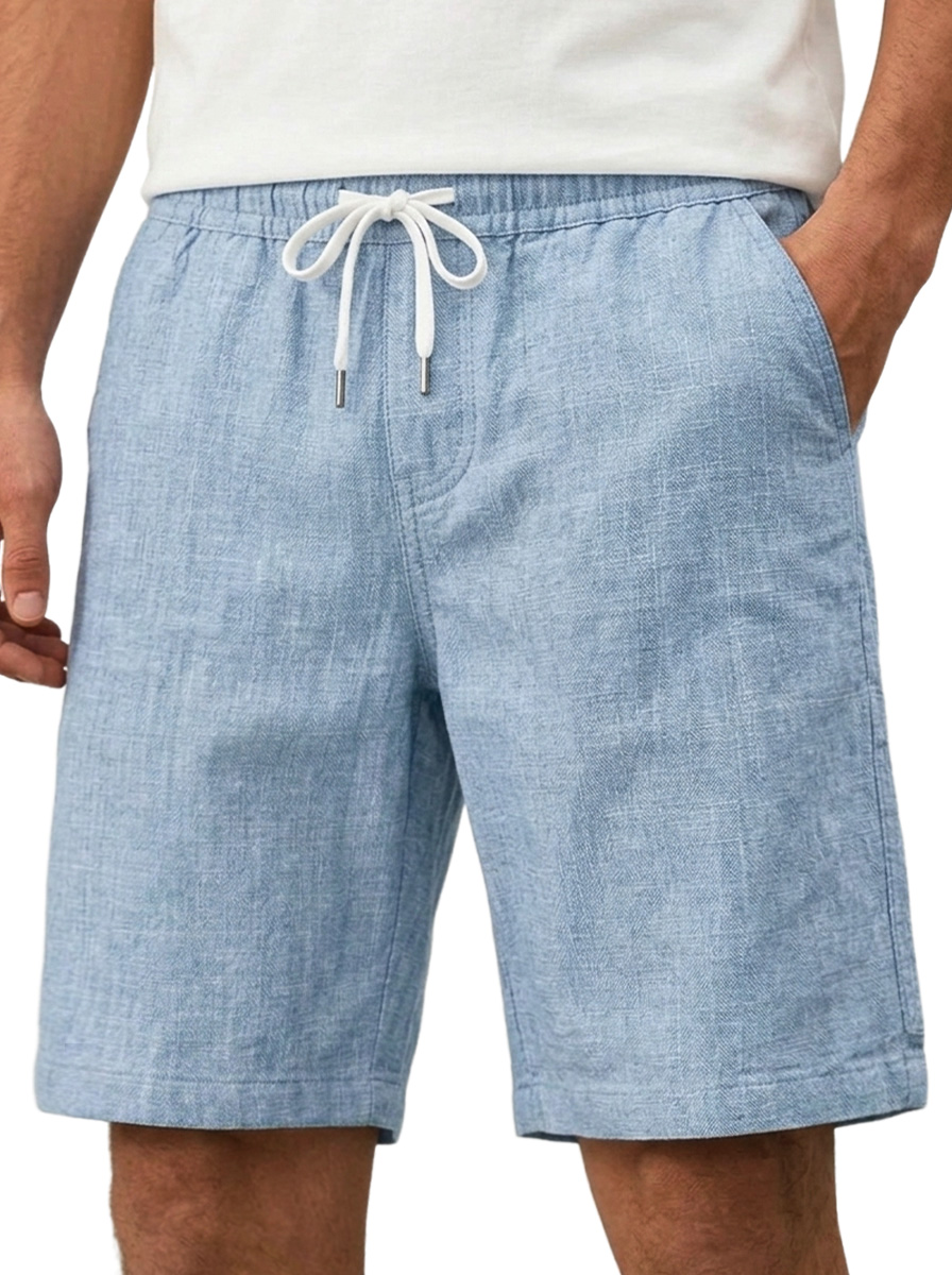 Men's Comfortable Cotton Linen Multi-Pocket Embroidered Logo Casual Cargo Shorts