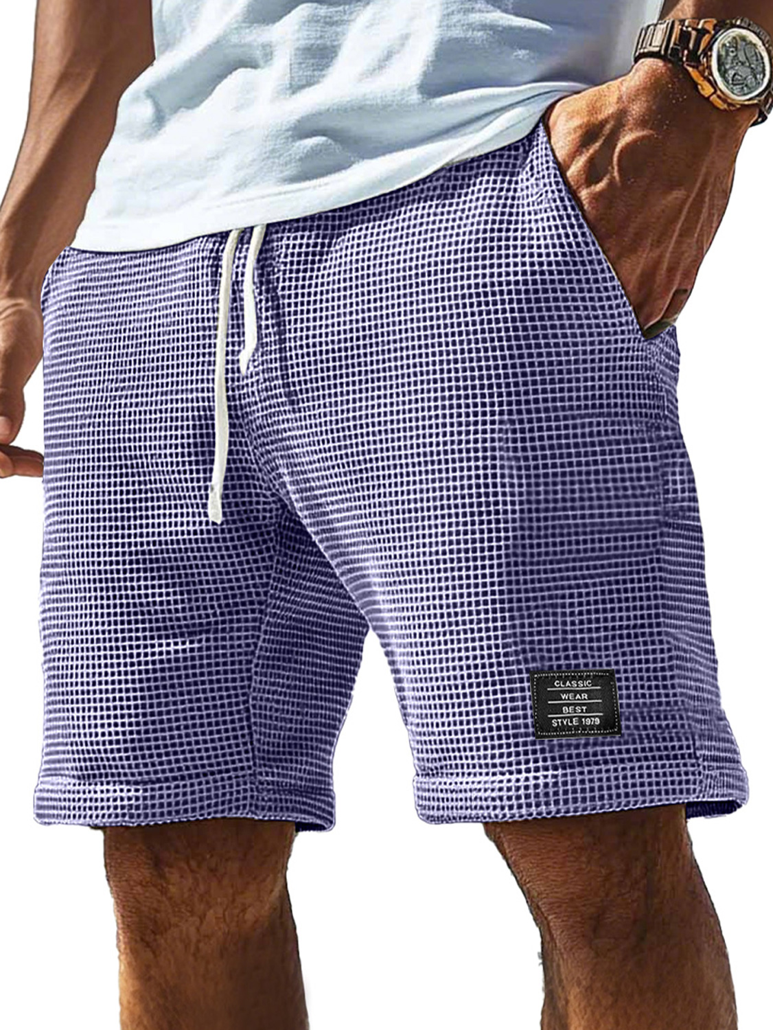 Men's Everyday Corduroy Waffle Embroidered Logo Casual Shorts