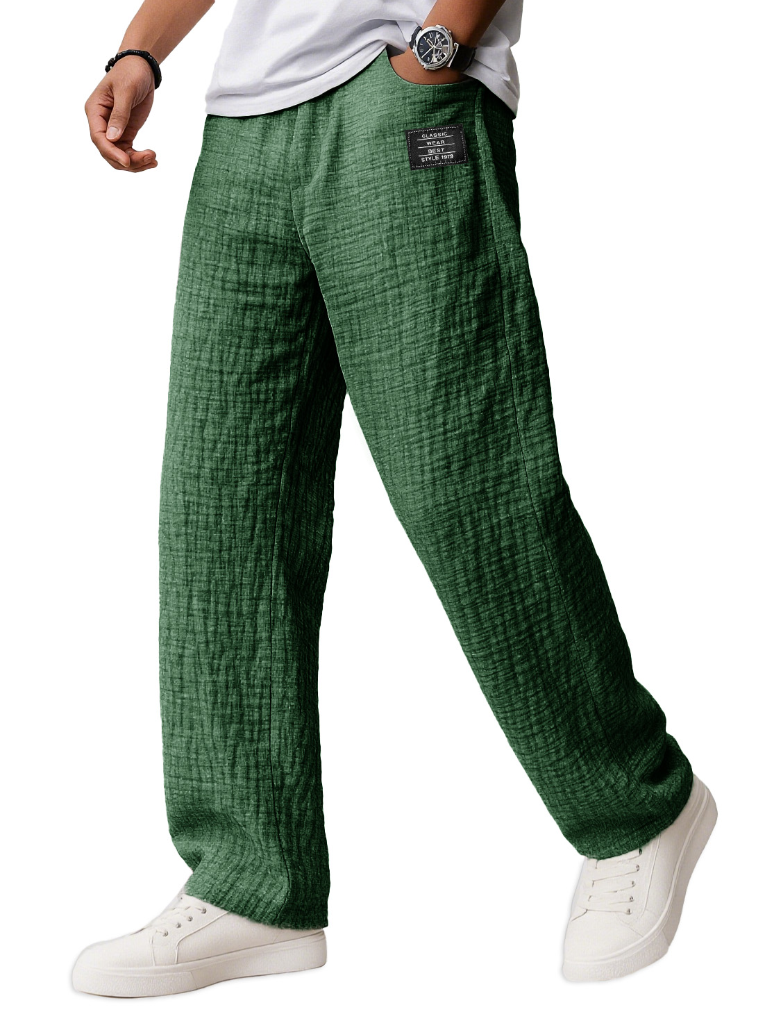 Men's Wear Fashionable Daily Texture Fabric Pockets Loose Tether Elastic Waist Embroidery Logo Pants