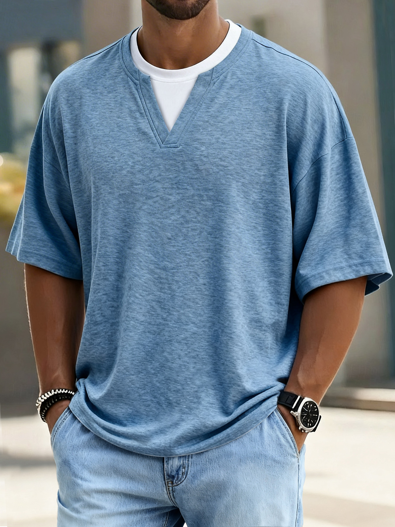 Men's Simple Faux Two-Piece Casual Comfortable Short-Sleeve T-Shirt