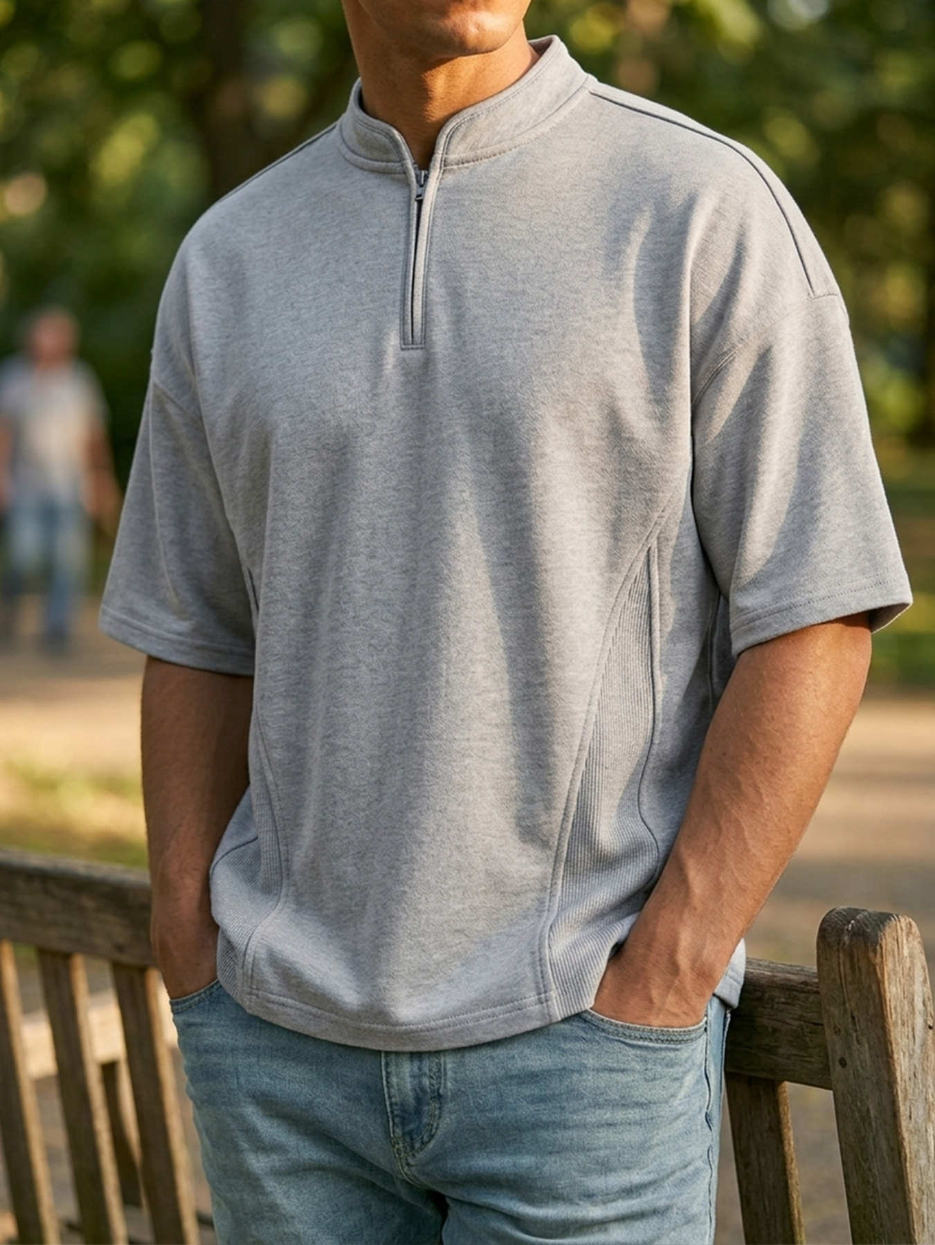 Men's Simple Zipper Patchwork Deconstructed Design Casual Short-Sleeve T-Shirt