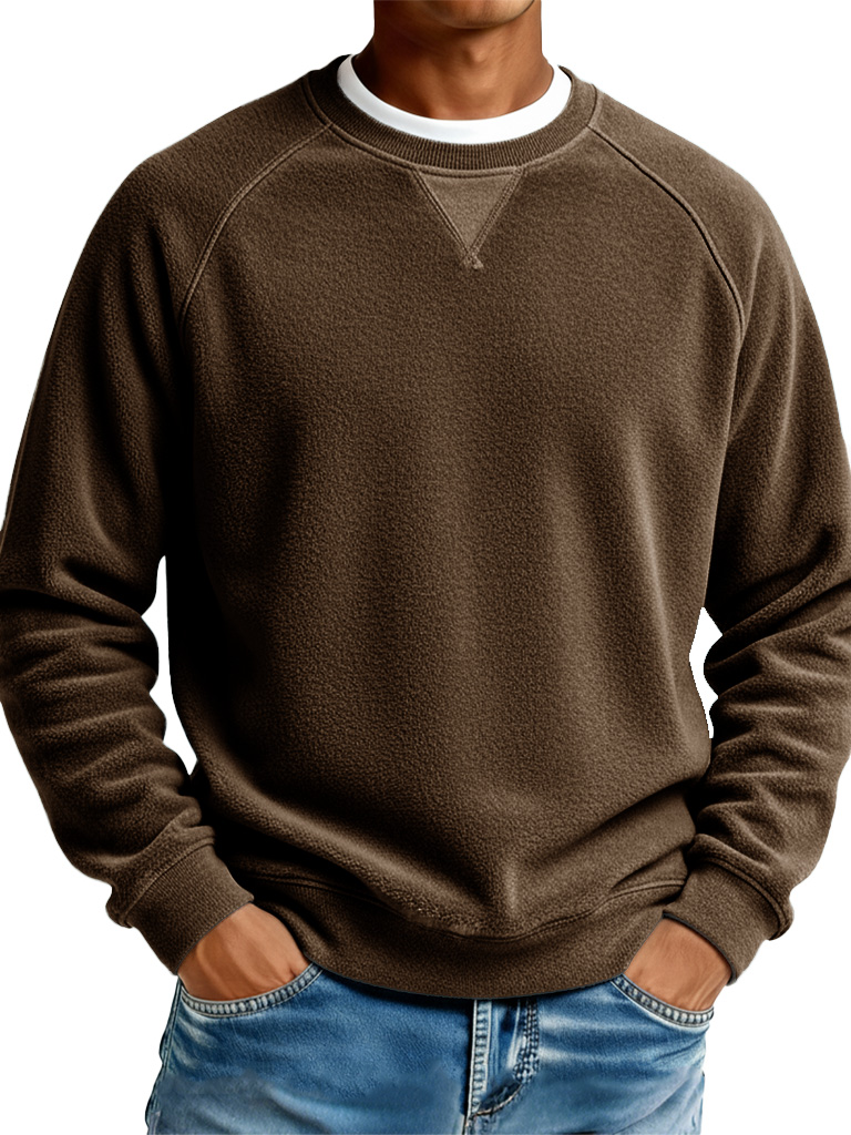 Men's Fashionable Casual Ribbed Fabric Raglan Neck Long-Sleeved Top