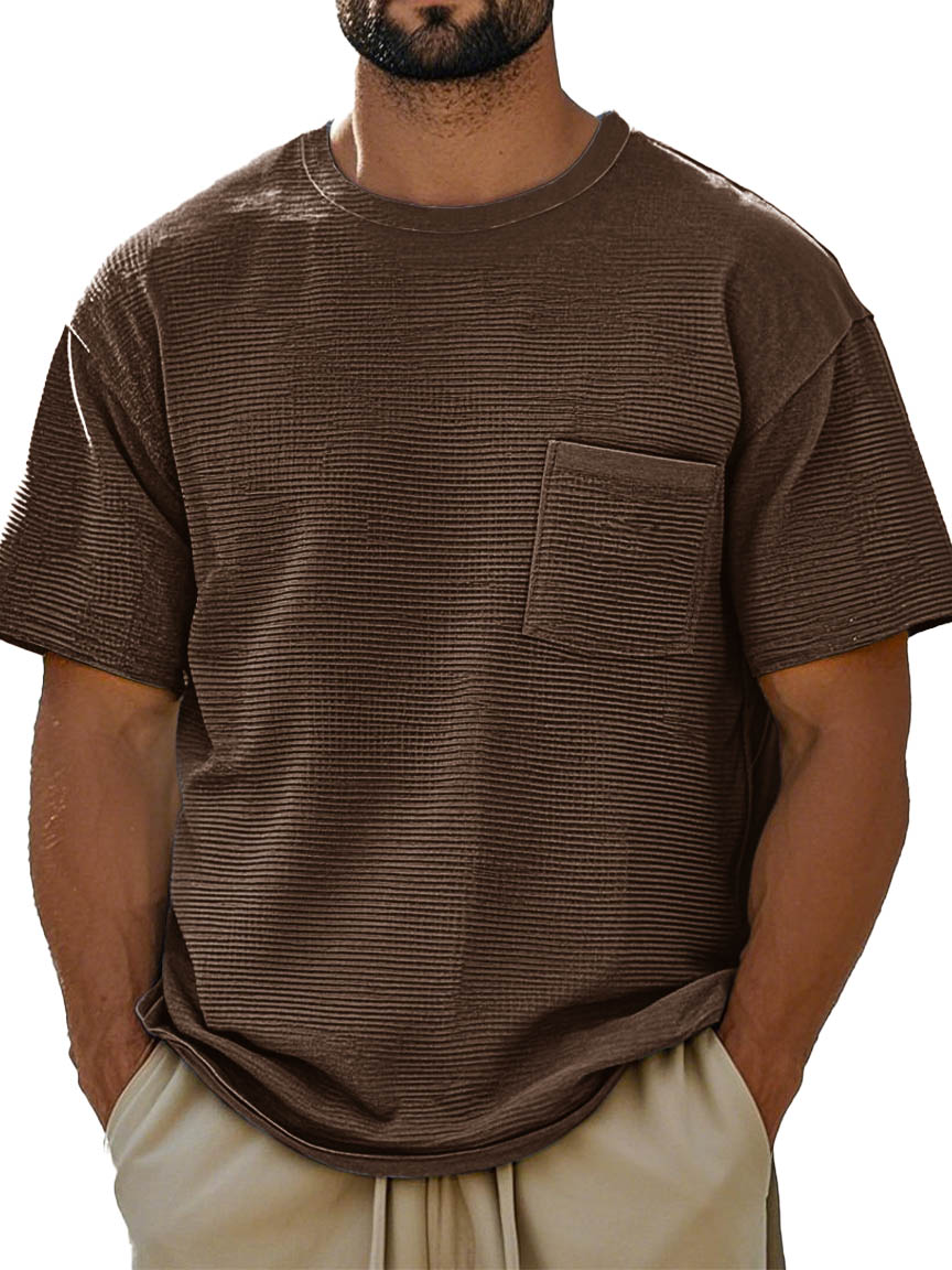 Men's Fashion Retro Texture Fabric Pocket Short-sleeved T-shirt