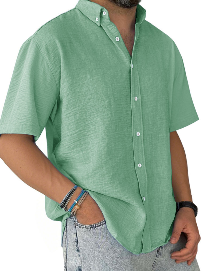 Men's Fashion Casual Pleated Fabric Short Sleeve Shirt