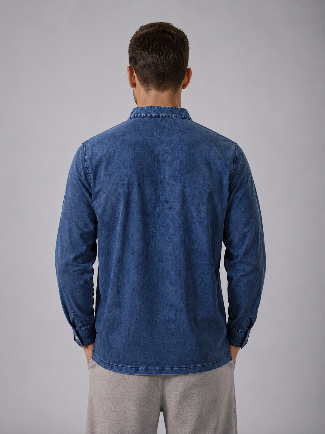 Men's Retro Stand Collar Pocket Casual Distressed Long Sleeve Henley Shirt