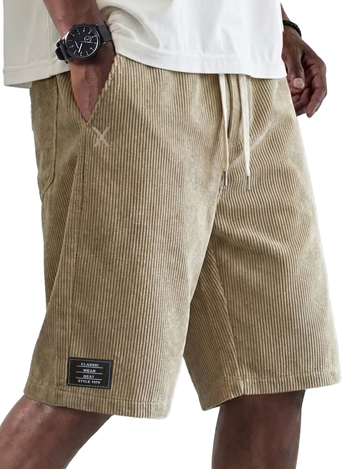 Men's Retro Comfortable Corduroy Shorts with Embroidered Logo