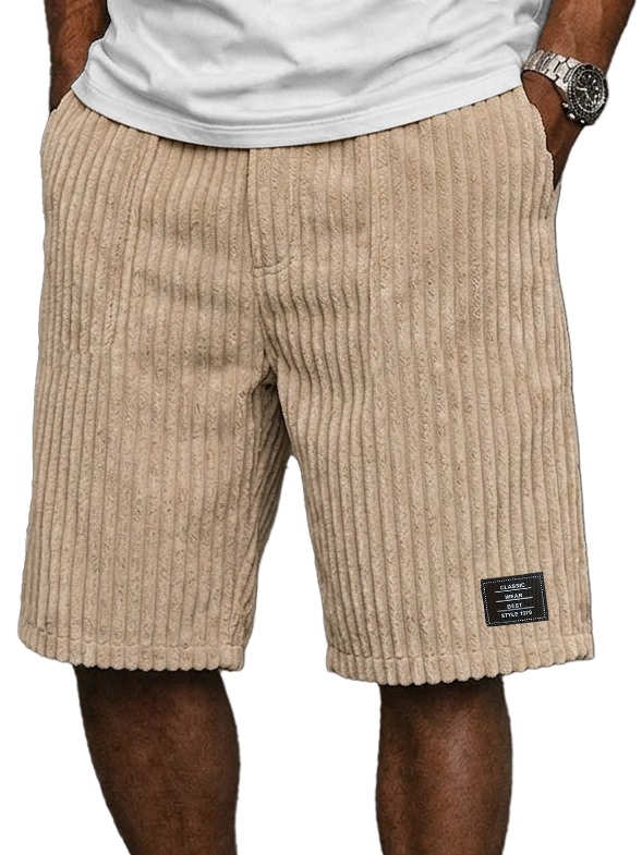 Men's Retro Corduroy Embroidered Logo Loose-fitting Shorts